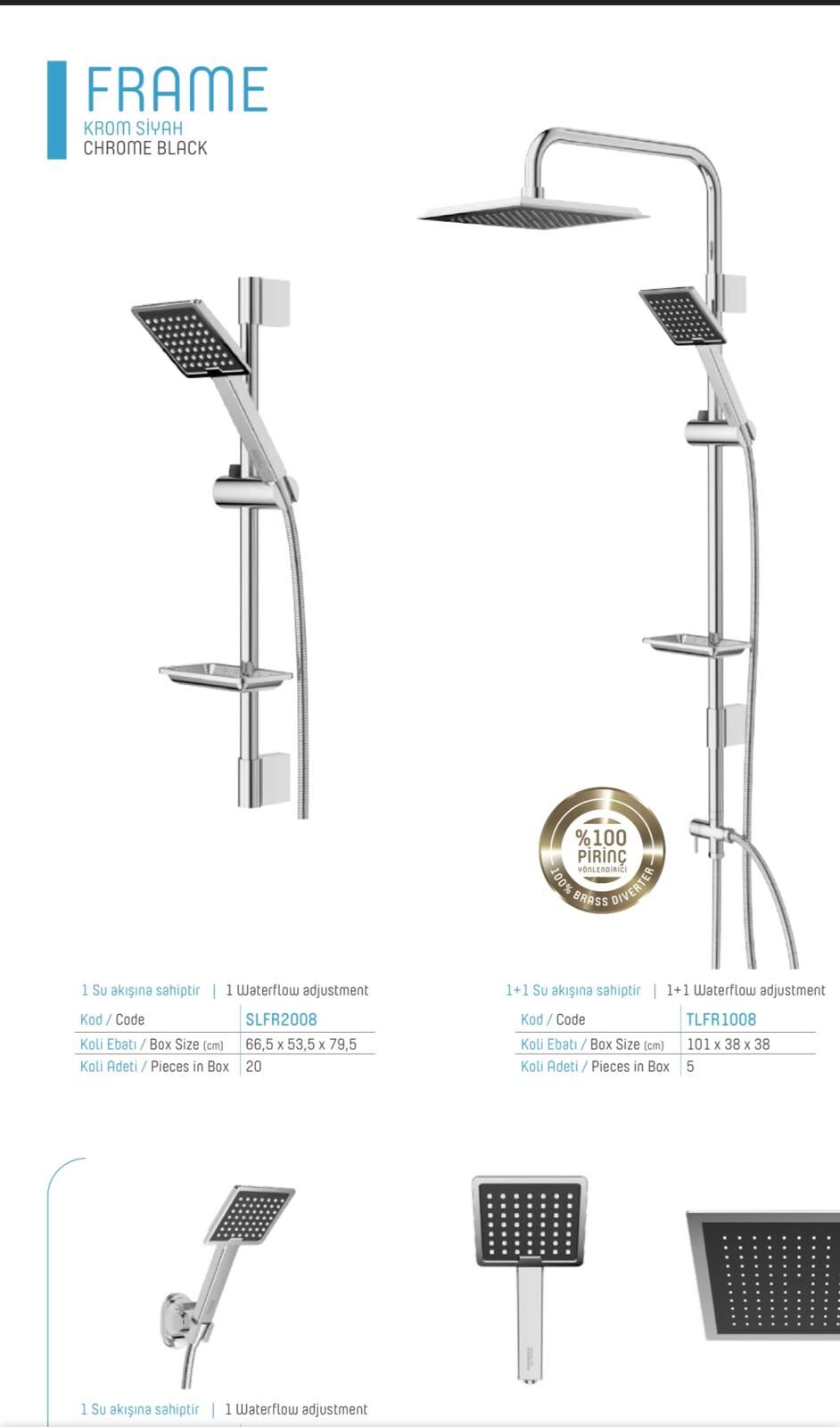 Frame Krom Siyah Tepe Yagmurlama Duş Sistemi Duş Seti 5 Yıl Garantili