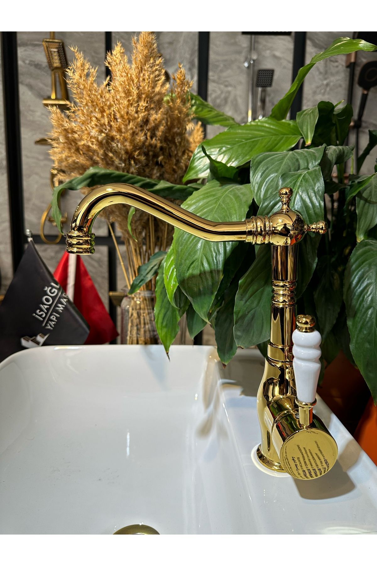 Gold Lavabo Bataryası Zen Design Kolay Abdest Yüksek Lavabo Musluğu Klasik Tasarım Gold