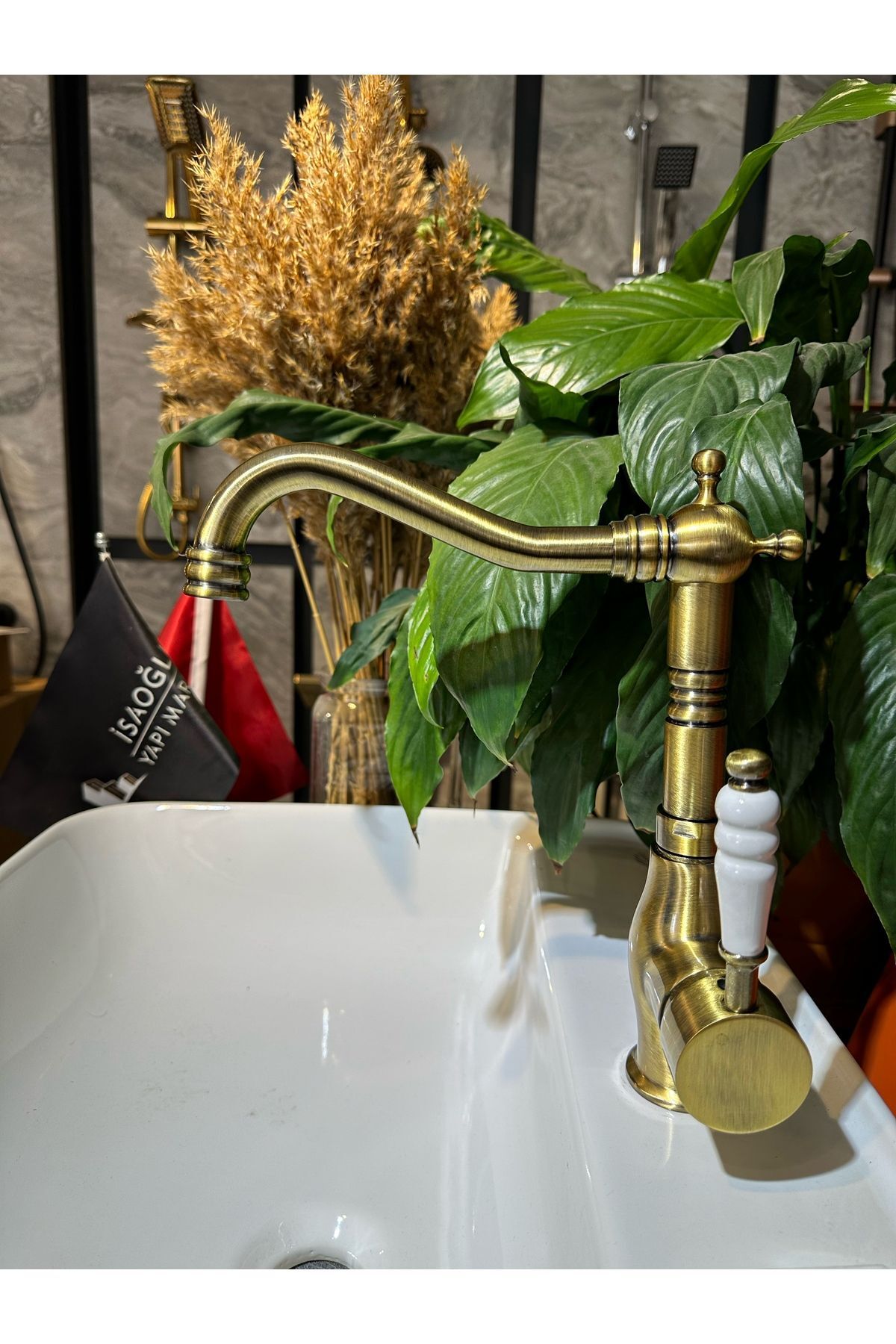 Antik Gold Lavabo Bataryası Zen Design Kolay Abdest Yüksek Lavabo Musluğu Mat Antik