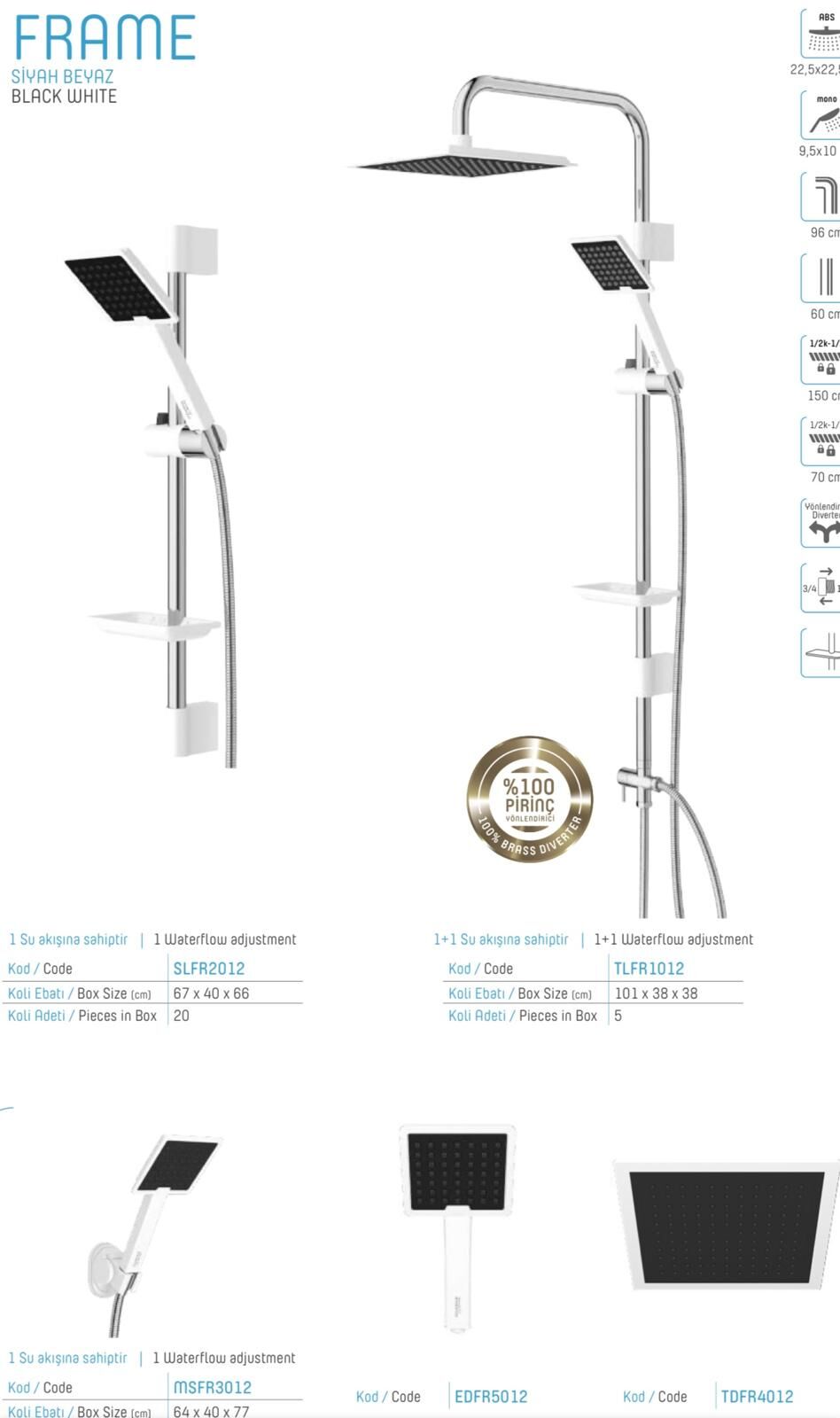 Frame Siyah Beyaz Tepe Yagmurlama Duş Sistemleri Duş Seti 5 Yıl Garantili