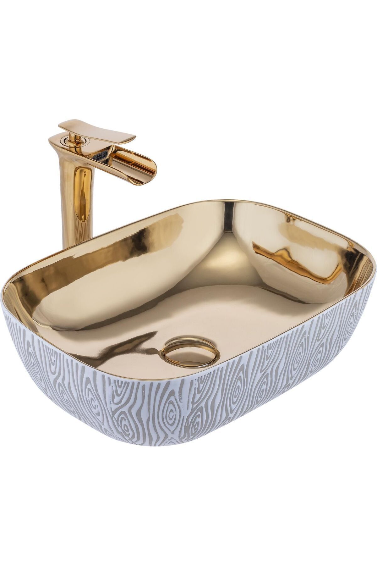 Gold Çanak Lavabo Zebra Tasarım Çanak Banyo Lavabosu 45X32 Batarya Hariçtir