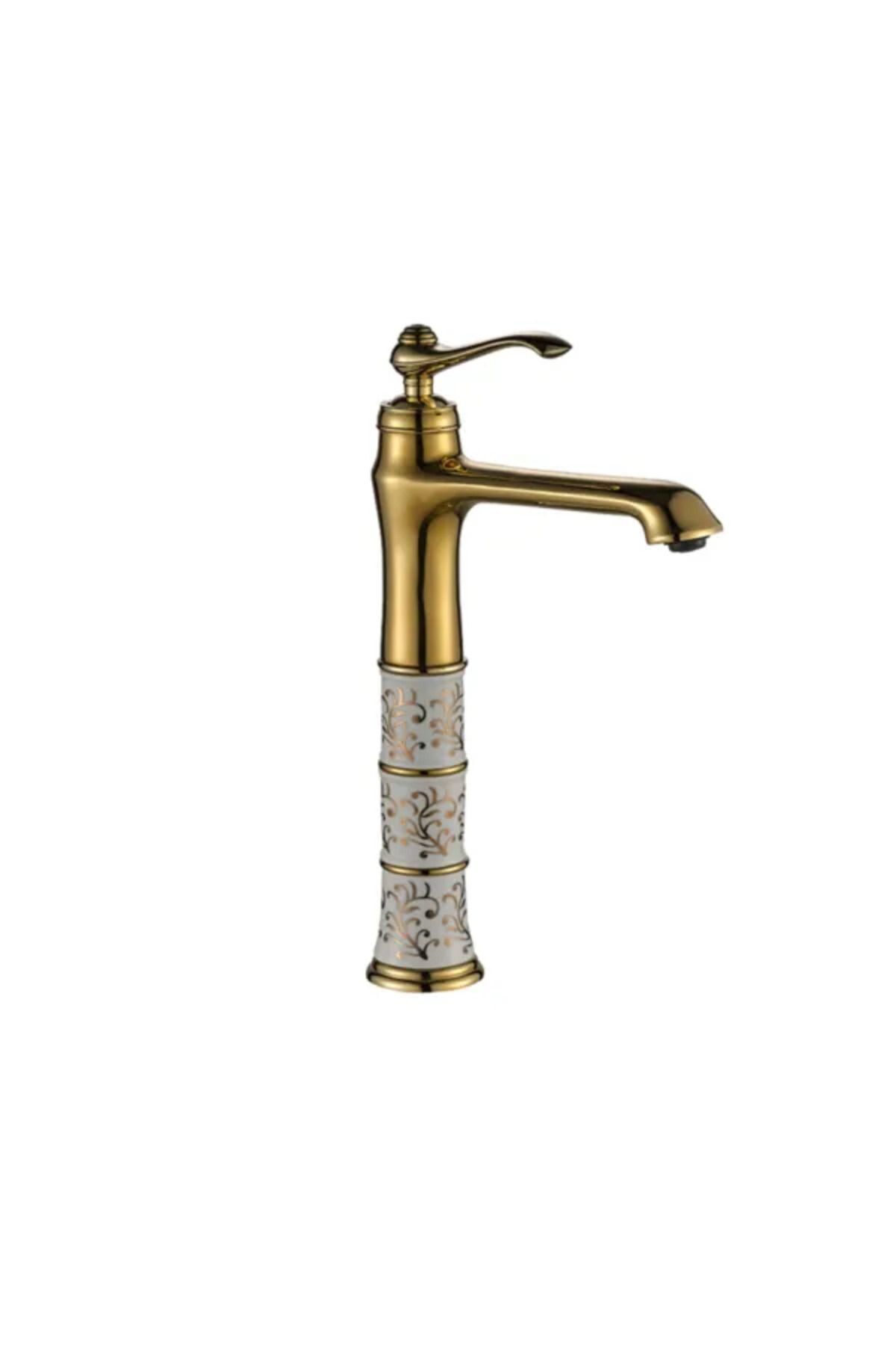 Çanak Lavabo Bataryası Gold Lavabo Musluğu Porsalenli Vintage Model Çanak Armatür