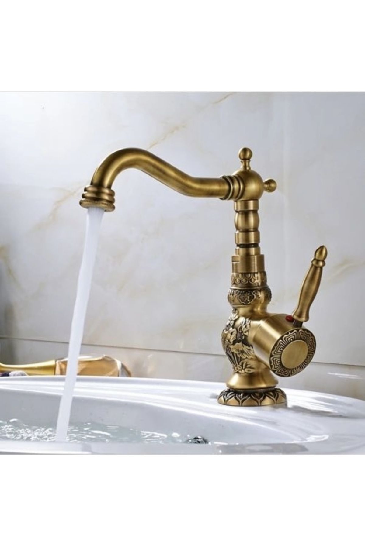 Antik Lavabo Bataryası Rustik Lavabo Musluğu Mat Antik Gold Banyo Bataryası Vintage Tasarım