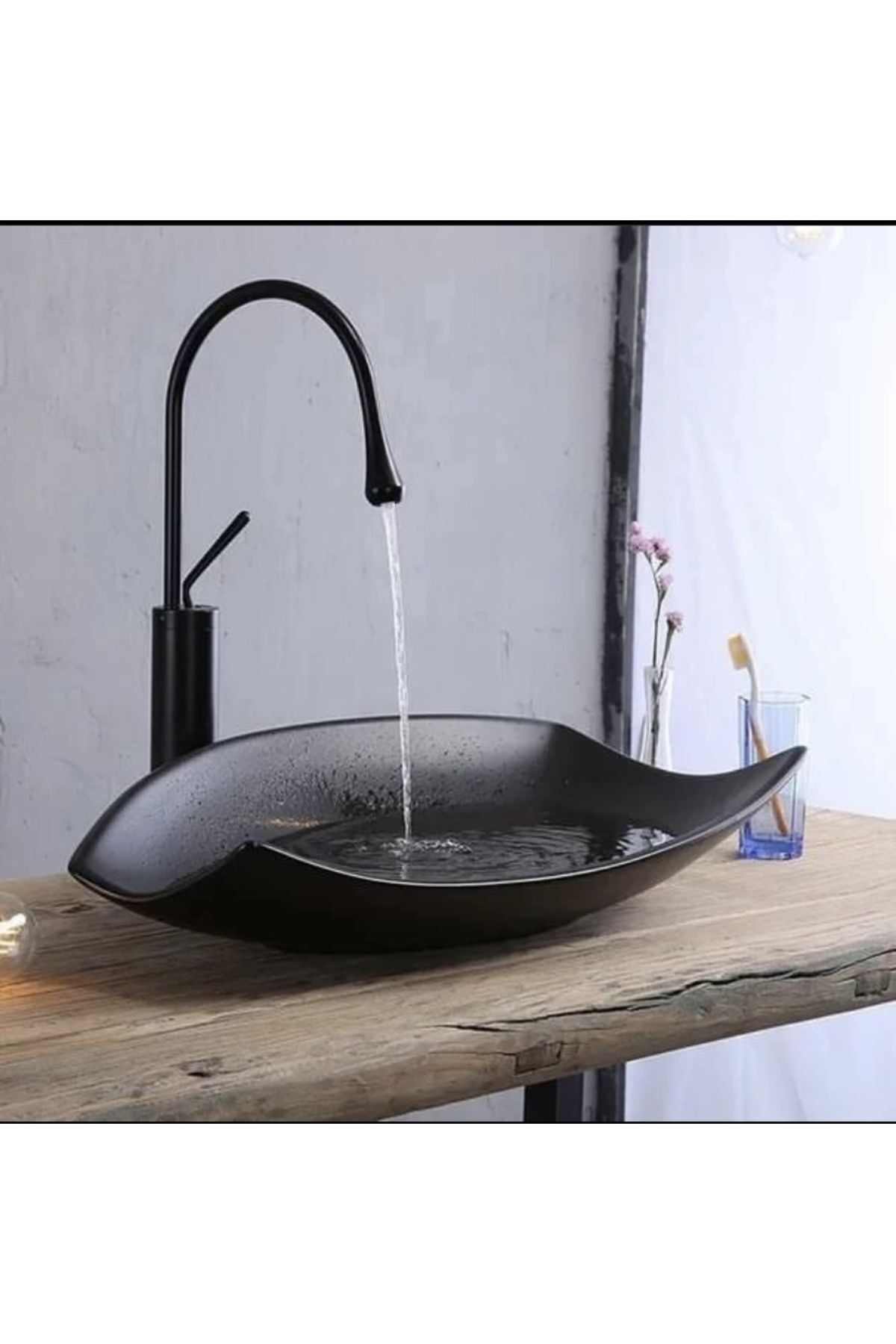 Lavabo Bataryası Siyah Çanak Lavabo Musluğu Drop Design Çanak Lavabo Uyumlu Siyah Batarya