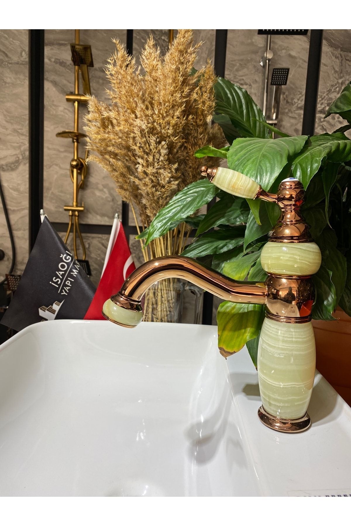 Bakır Lavabo Bataryası Mermer Tasarım Bronz Lavabo Musluğu Country Design Rose Bakır