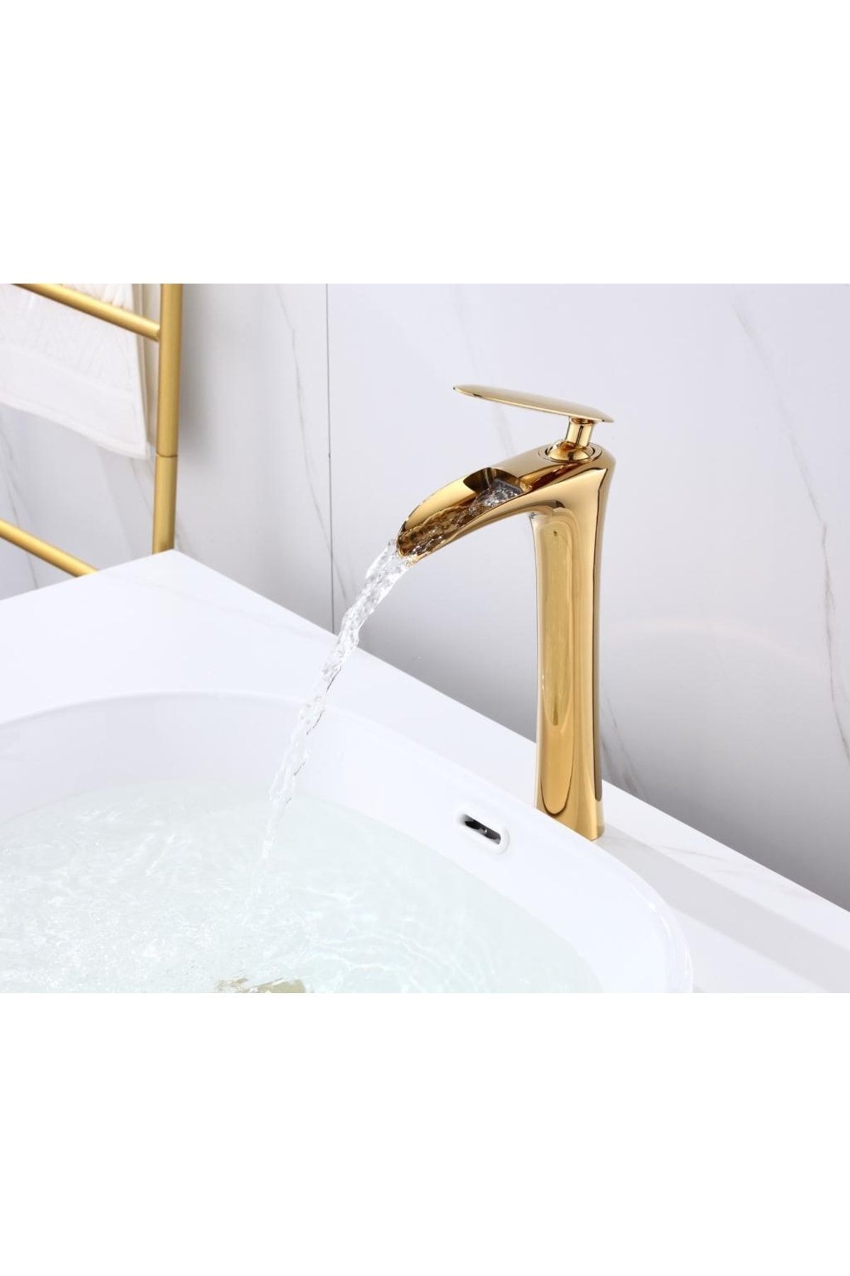 Şelale Lavabo Bataryası Gold Çanak Lavabo Bataryası Şelale Akışlı Altın Lavabo Musluk Banyo Batarya