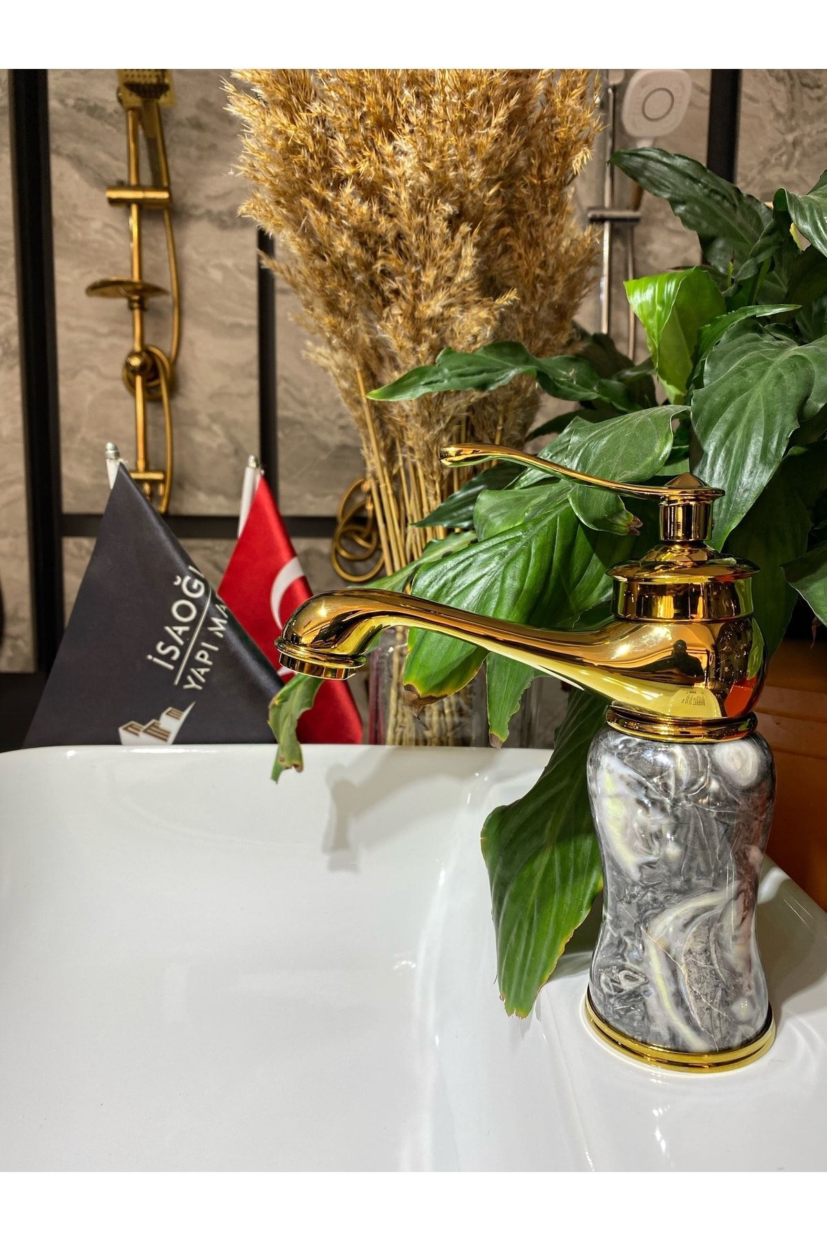 Altın Lavabo Bataryası Gold Banyo Musluk Mermer Design Altın Batarya