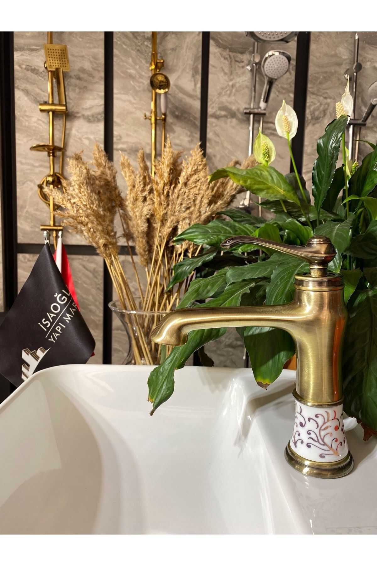 Antik Gold Vintage Banyo Lavabo Bataryası Mat Altın Lavabo Musluğu Altın Lavabo Bataryası